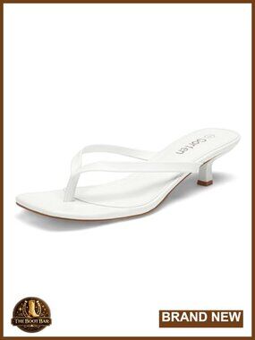 Kitten Heel Thong Sandals Square Toe Slip On Heels Faux Leather